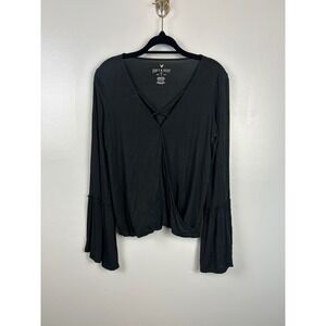 American Eagle Soft Sexy Top Small Black Bell Sleeve V-Neck Stretch Whimsigoth